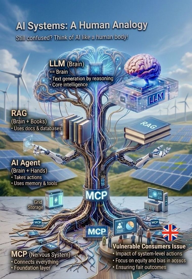 An analogy comparing the parts of an AI-enabled CRM system to the human body